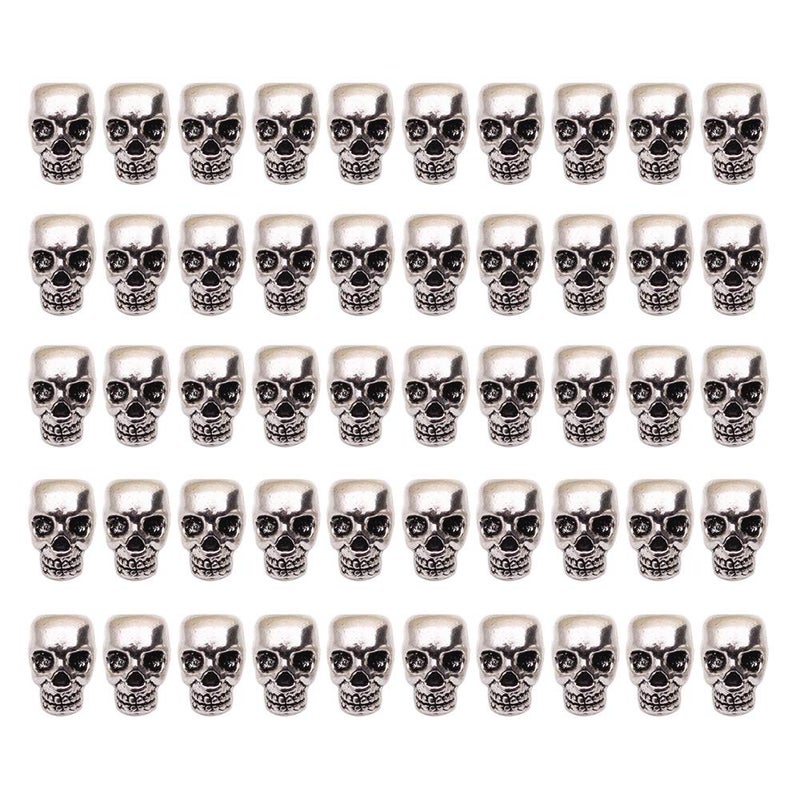 Tazimi 50 PCS Tibet Silver 4mm Macroporous Skull Spacer Beads Great DIY Accessories for Jewelry Making Supplies in Bulk - Image 1